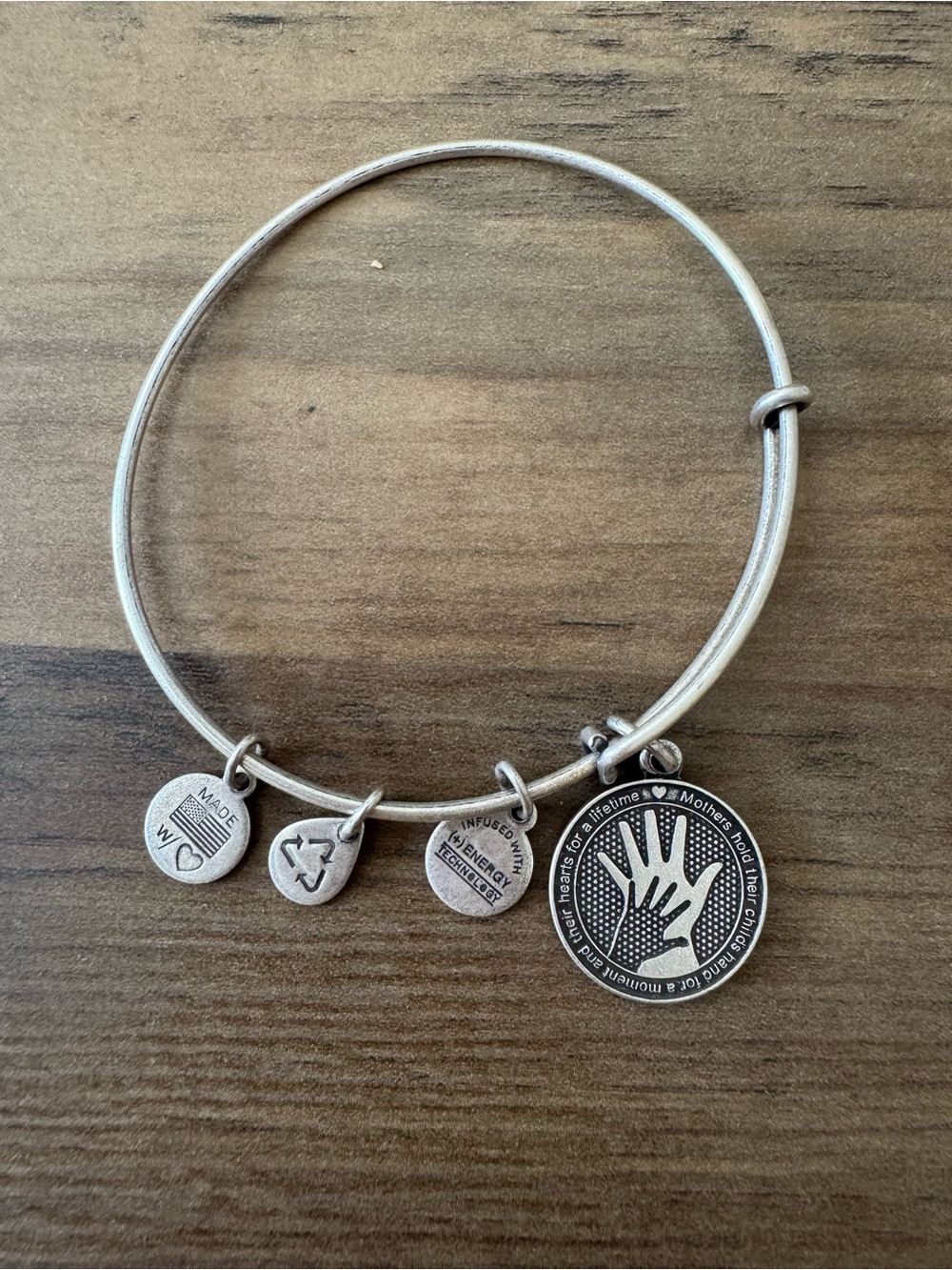 Alex and Ani Silver-Tone Mothers Hand Charm Bangle Bracelet
